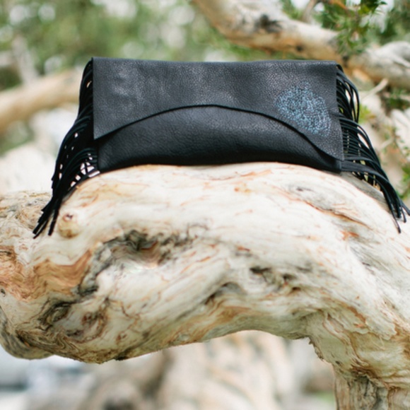 Molly G Handbags - [Molly G] Black Leather Clutch with Fringe